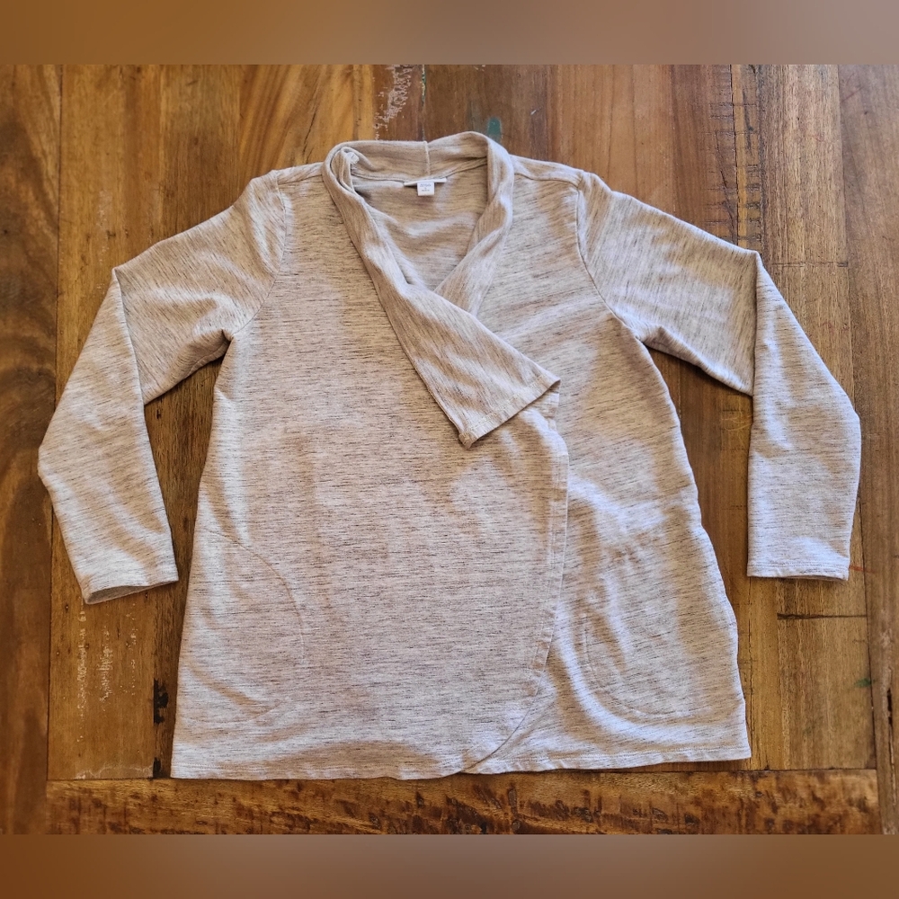 Pure Jill Womens Small Pet Heather Gray Long Sleeve Open Front Sweater Cozy Fall